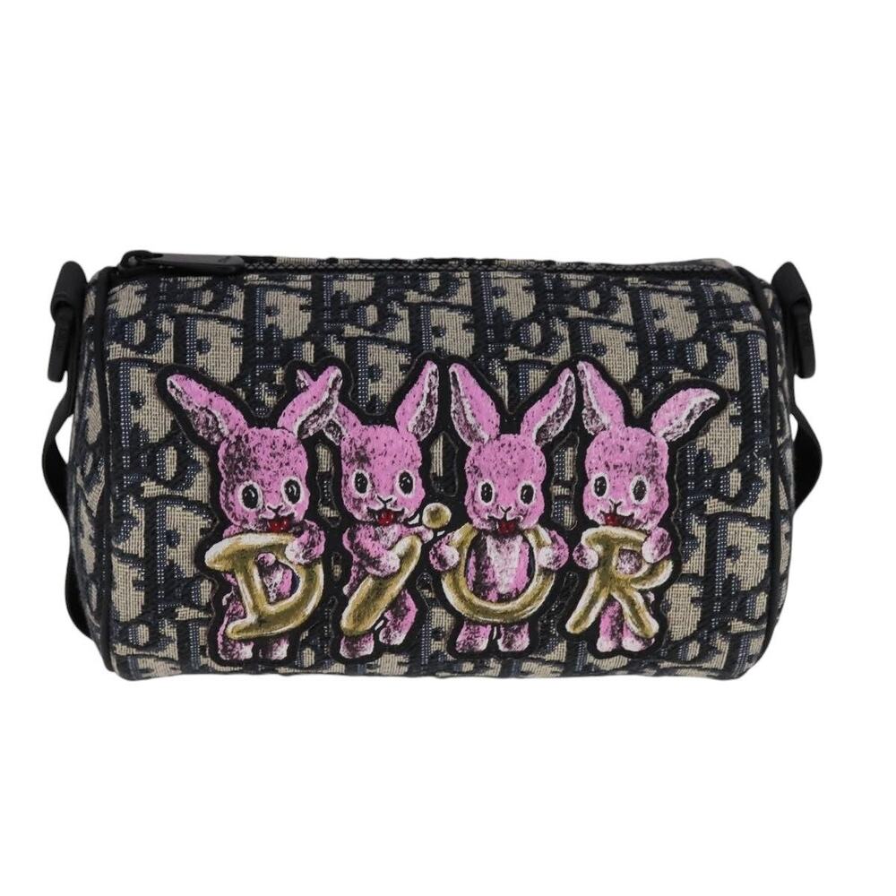 Dior Trotter Oblique Rabbit Shoulder Bag Navy Blue